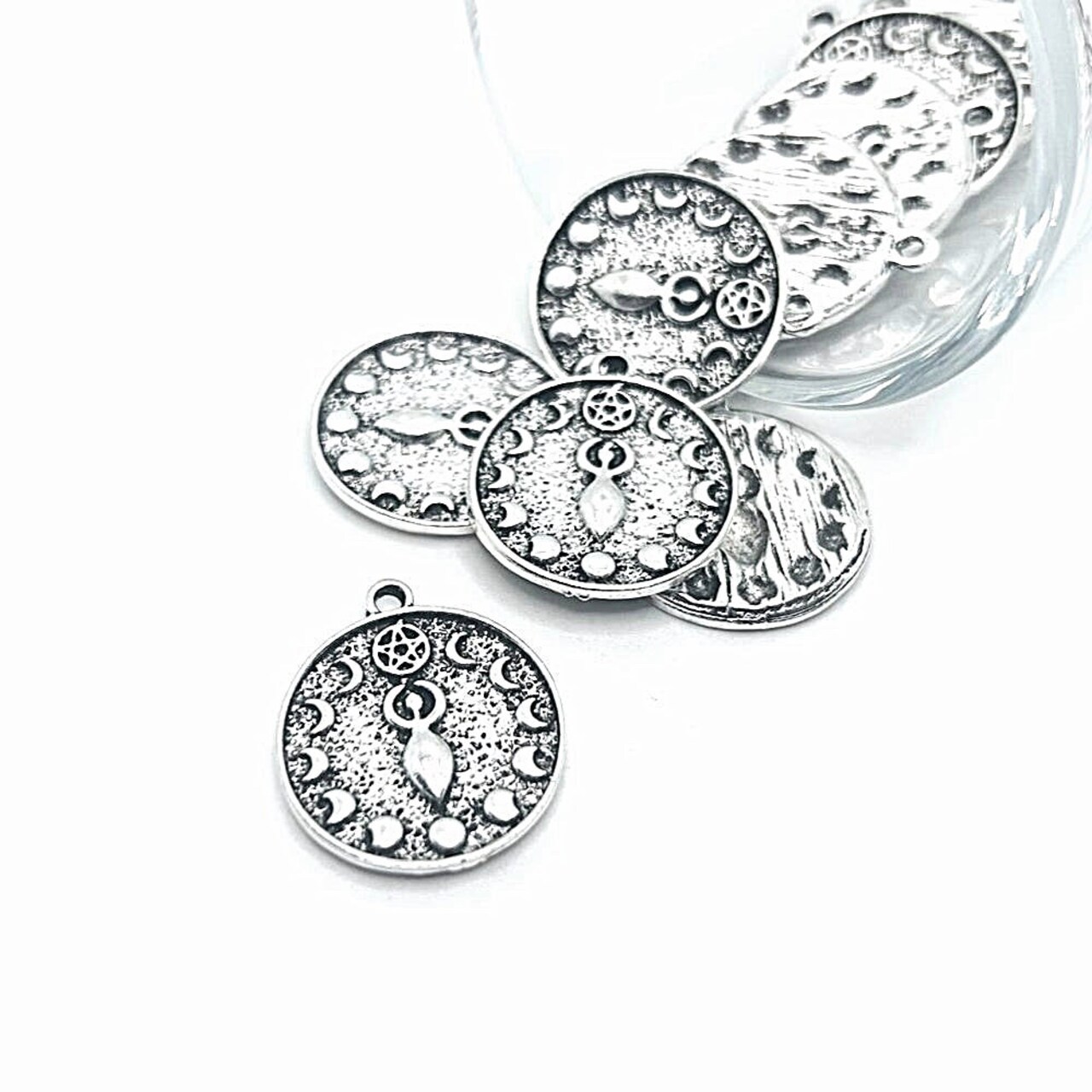 Antique Silver Goddess Pendant Charm with Moon Phases, 20x23mm